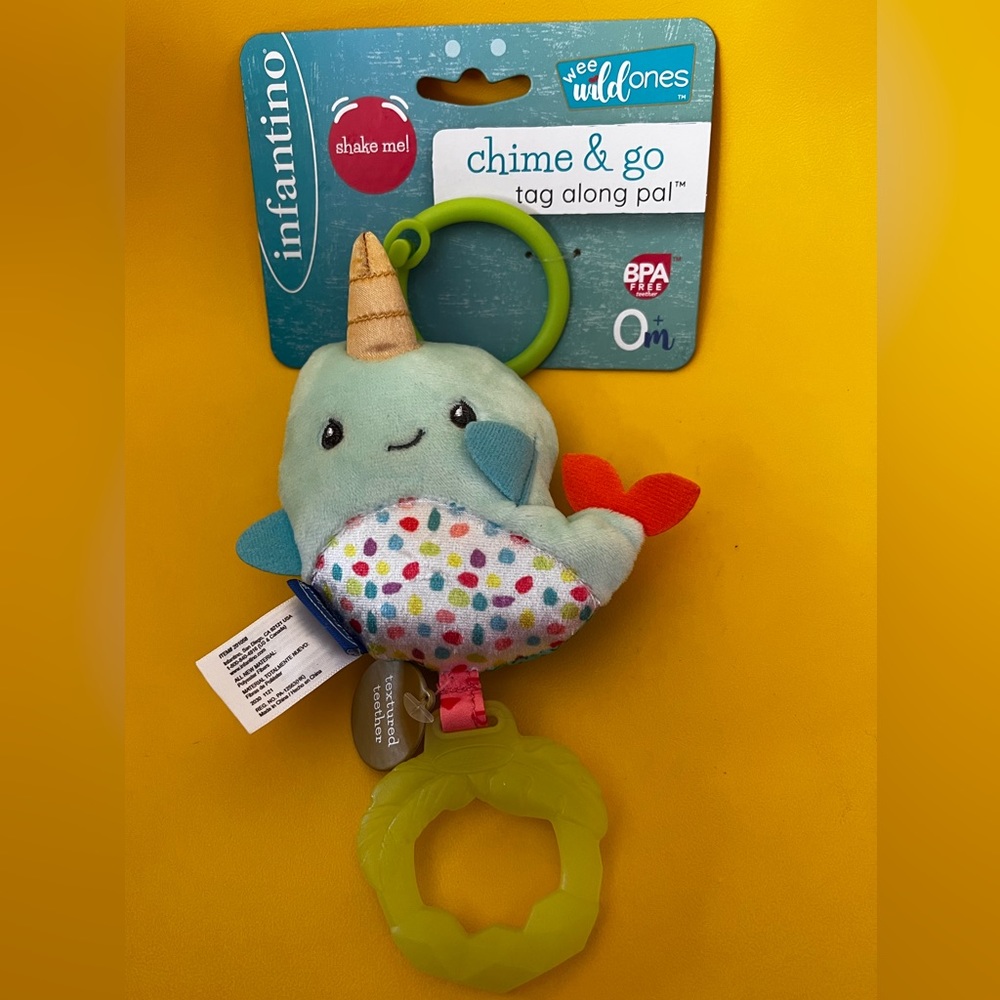 Infantino soft Chime stuffed infant first toy whale nautical fish chew teether